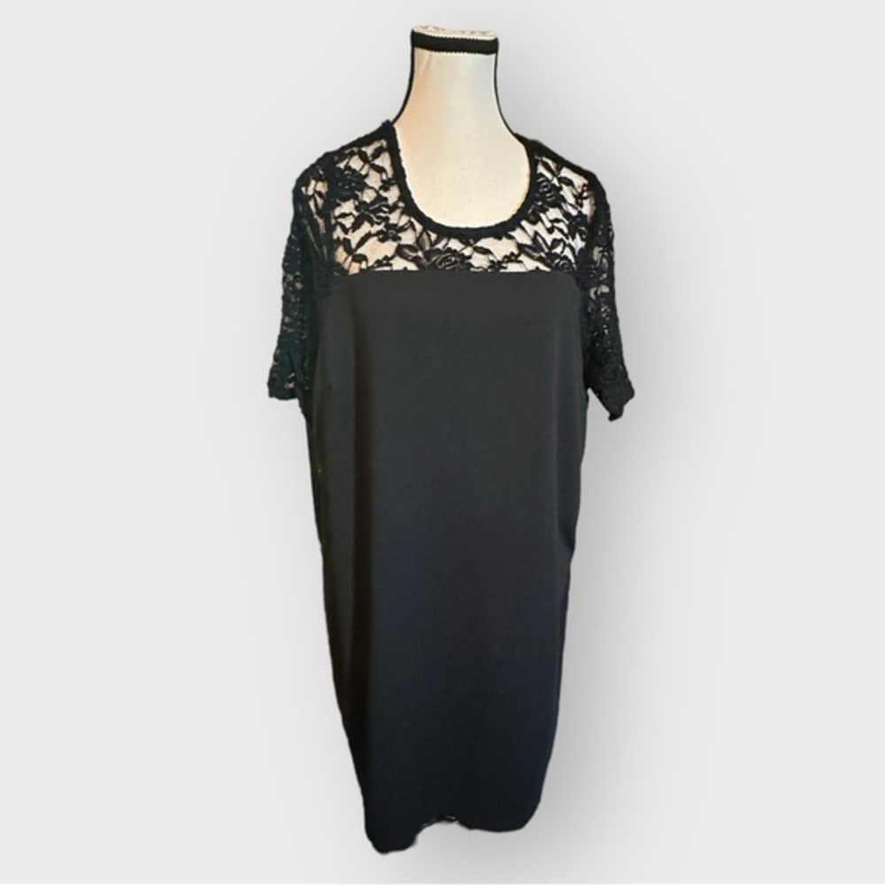 Women’s 1x Reitmans Black Crochet Lace Front Mini Shift Dress 14 16 1XL